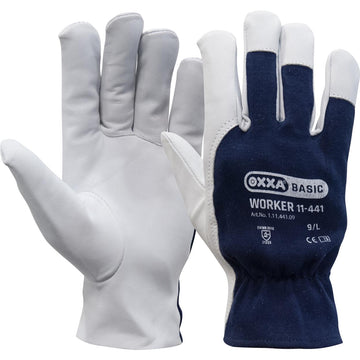 OXXA Worker 11-441 werkhandschoen, wit/blauw geitenleder