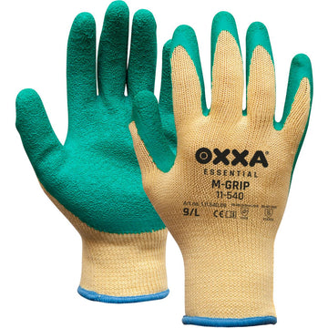 OXXA M-Grip 11-540 werkhandschoen, groen/geel met latex crinkle-coating