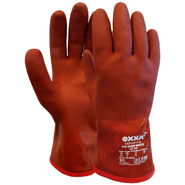 OXXA PVC-Chem-Winter 47-410 gevoerde werkhandschoen, rood met PVC-coating