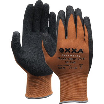 OXXA Maxx-Grip-Lite 50-245 werkhandschoen, zwart/bruin met latex-coating op nylon drager