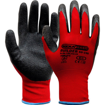 OXXA Builder 50-246 werkhandschoen, zwart/rood met latex crinkle-coating