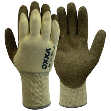 OXXA E-Nature-Thermo 52-800 gevoerde werkhandschoen, olijfgroen/zachtgeel met latex foam-coating