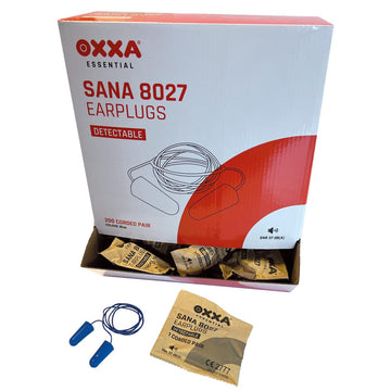 OXXA Sana 8027 detecteerbare oordoppen met koordje, blauw, dispenser à 200 paar