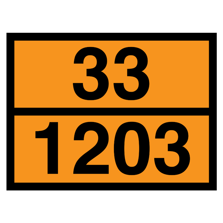 Oranje gevaarsbord UN 1203 (benzine)