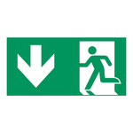 ISO 7010 E001 nooduitgang met pijl omlaag (links), groen-wit bord 400 × 200 mm
