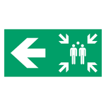 ISO 7010 E007 verzamelplaats met pijl naar links, groen-wit bord 400 × 200 mm