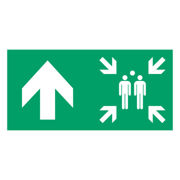 ISO 7010 E007 verzamelplaats met pijl rechtdoor, groen-wit bord 400 × 200 mm