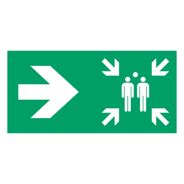 ISO 7010 E007 verzamelplaats met pijl naar rechts, groen-wit bord 400 × 200 mm