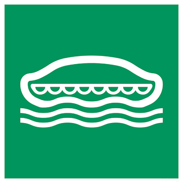 ISO 7010 E036 reddingsboot — groen-wit vluchtweg- en veiligheidsbord