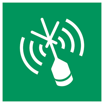 ISO 7010 E052 epirb noodradiobaken — groen-wit vluchtweg- en veiligheidsbord