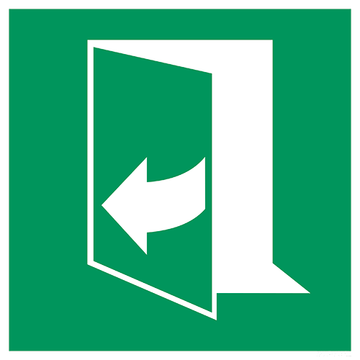 ISO 7010 E058 deur opent door rechts te trekken — groen-wit vluchtweg- en veiligheidsbord
