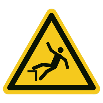 ISO 7010 W008 gevaar voor vallen van hoogte — geel-zwart waarschuwingsbord