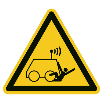 ISO 7010 W037 gevaar door op afstand bestuurde machine — geel-zwart waarschuwingsbord