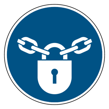 ISO 7010 M028 vergrendeld houden — blauw-wit gebodsbord