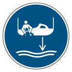 ISO 7010 M041 laat hulpverleningsboot te water — blauw-wit gebodsbord