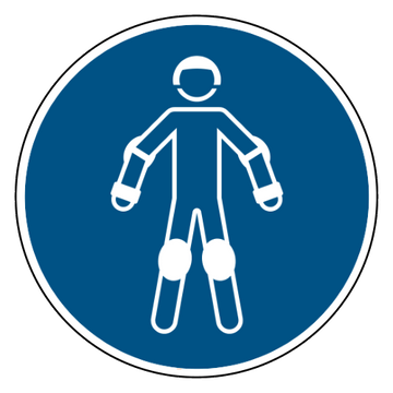 ISO 7010 M049 draag beschermuitrusting voor rolsport — blauw-wit gebodsbord