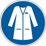 ISO 7010 M059 laboratoriumjas verplicht — blauw-wit gebodsbord met witte labjas