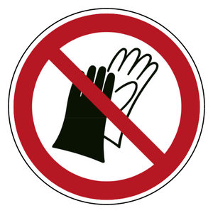 Verboden handschoenen te dragen — ISO 7010 P028