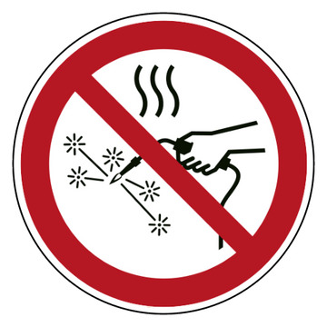 ISO 7010 P039 warm werk verboden — rood-wit verbodsbord