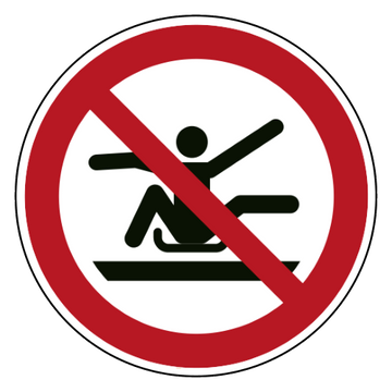 ISO 7010 P046 niet uit de slee hangen — rood-wit verbodsbord