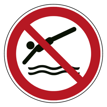 ISO 7010 P052 kopsprong verboden — rood-wit verbodsbord