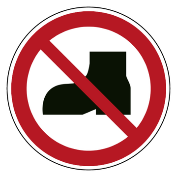 ISO 7010 P060 geen buitenschoenen — rood-wit verbodsbord