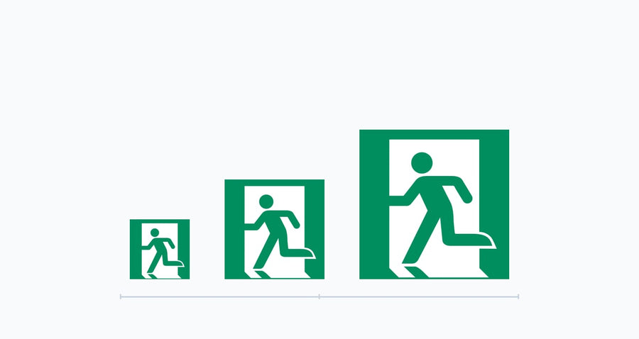 E001-pictogram in drie formaten voor verschillende leesafstanden